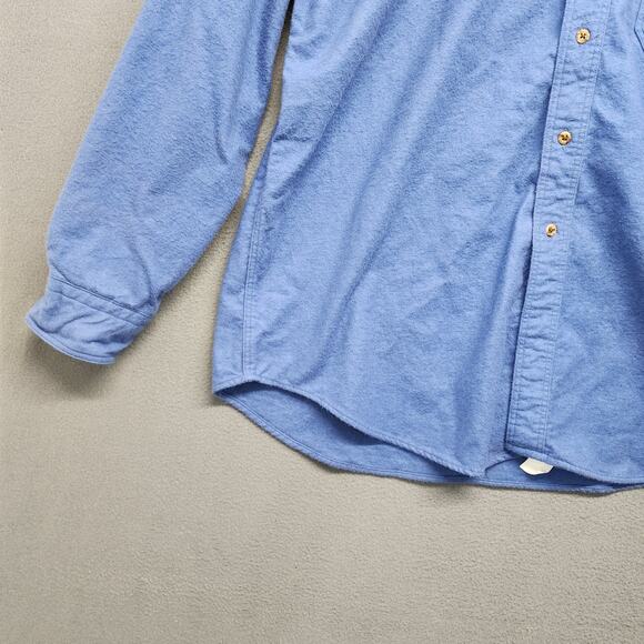 Lands End Chamois Flannel Shirt Mens XL Blue 100% Cotton Pocket Made in USA - Picture 11 of 14
